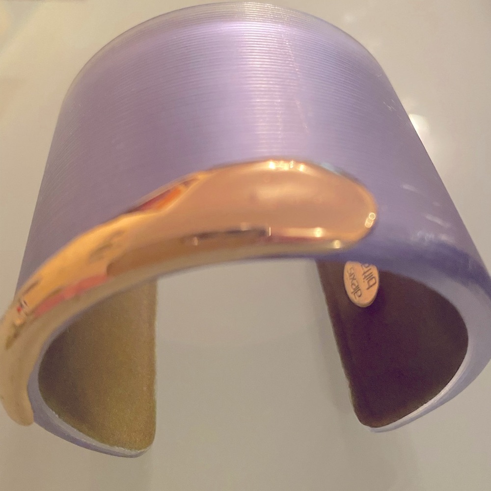 Alexis Bittar wide bracelet in blue lucite with melted gold